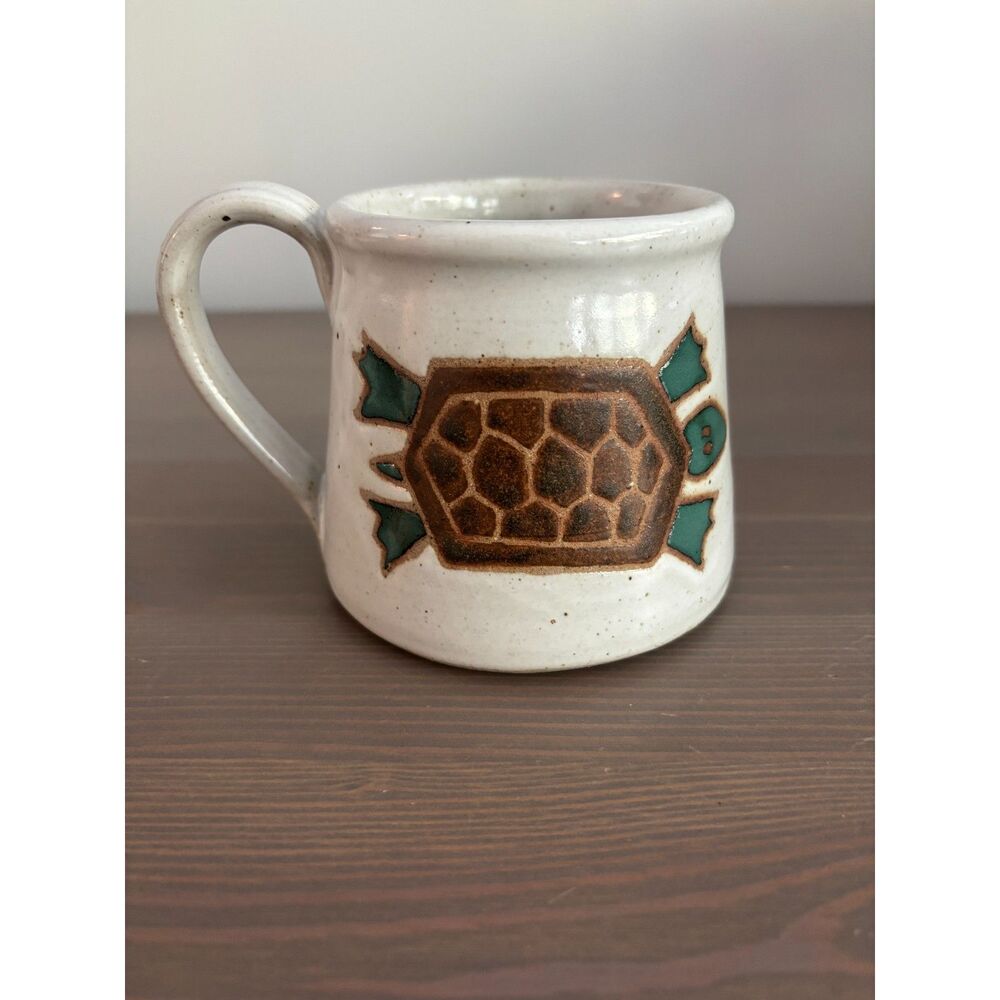 Handcrafted White Ceramic Turtle Mug Artist Signed